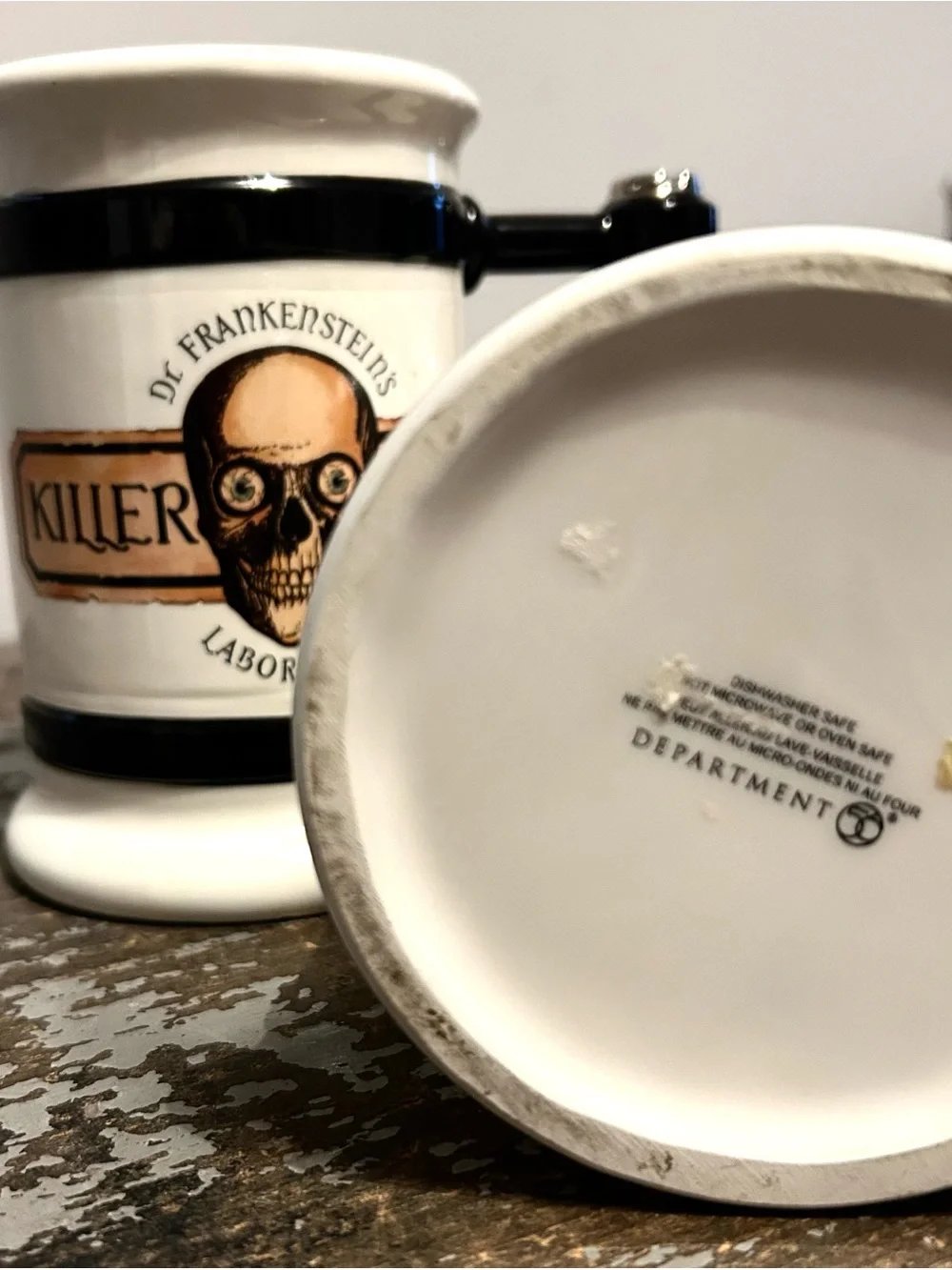 Department 56 Killer Brew Skull Mug - Black, Cream, Tan